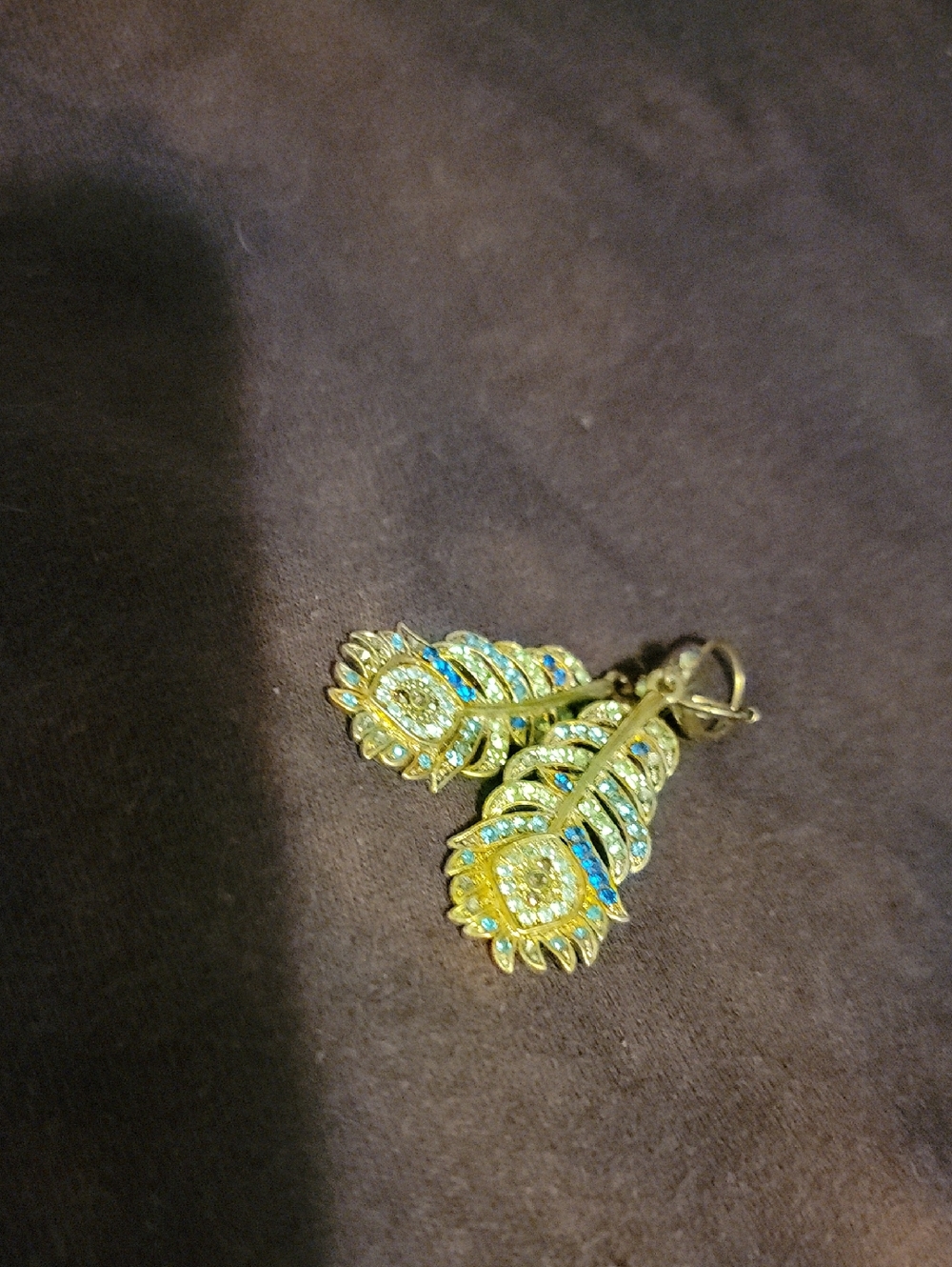 Gold-Tone Peacock Feather Dangle Earrings - Yellow/Blue